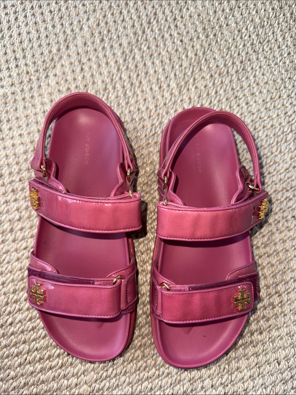 Tory Burch Women's Magenta Double-Strap Logo Sandals